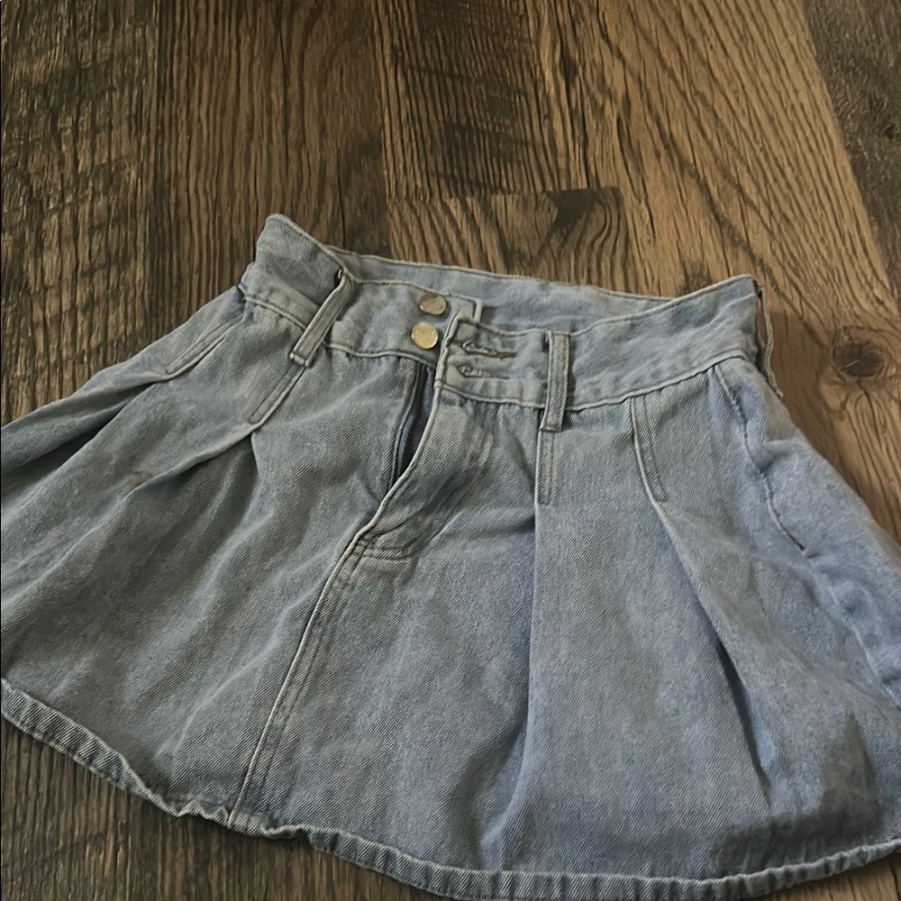 SHEIN Light Blue High Low Denim Skirt